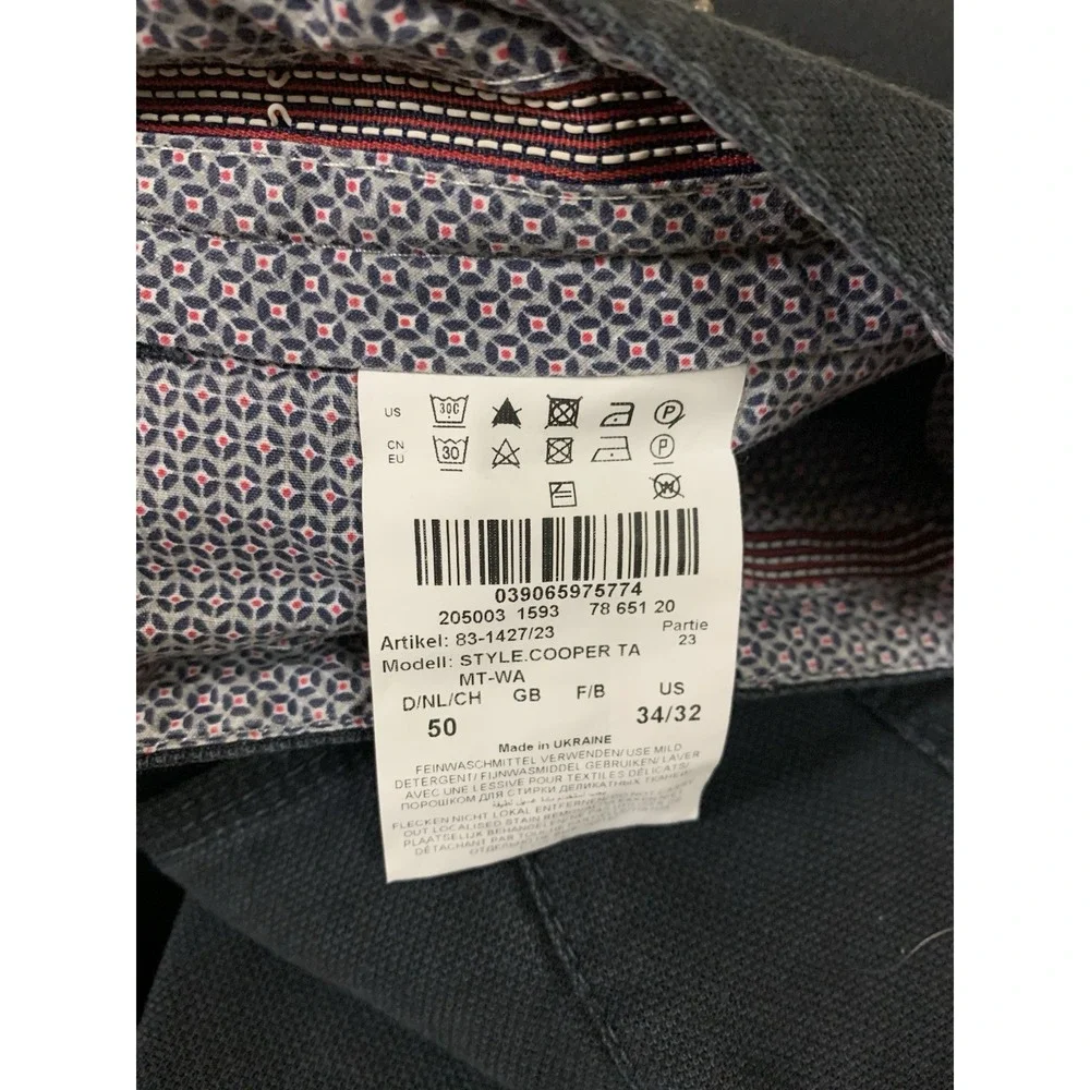 Brax Cooper Fancy Navy Straight Leg Pants 34x32 Regular Fit Classic